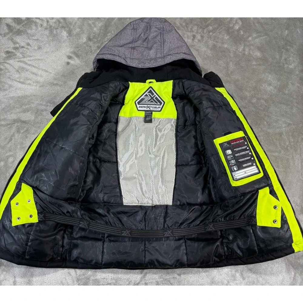 ZeroXposur Winter Jacket Coat Puffer boys‎ 10/12 Grey Neon Yellow Colorblock